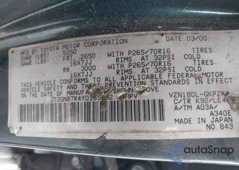 2000 Toyota 4Runner Limited V6 from USA, damaged, VIN JT3GN87R4Y0165682